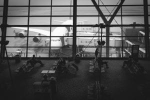Airport waiting area - black and white image