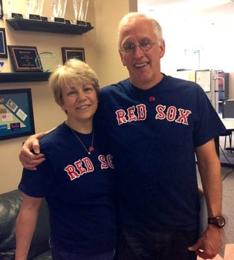 Dave and Laurie in Red Sox shirts