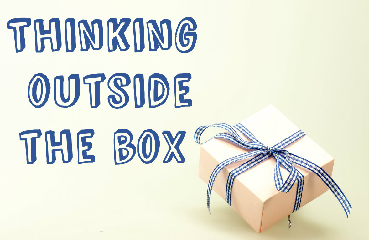 "Thinking outside the box" text with a picture of a present