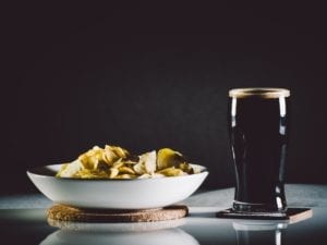 Food and Beer with dark background
