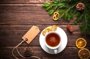 Warm cocktail drink on wood table