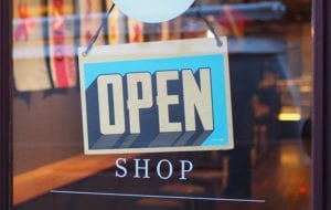 Open sign on shop window