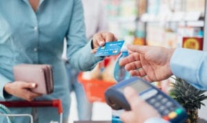 Credit card transaction between a merchant and a customer