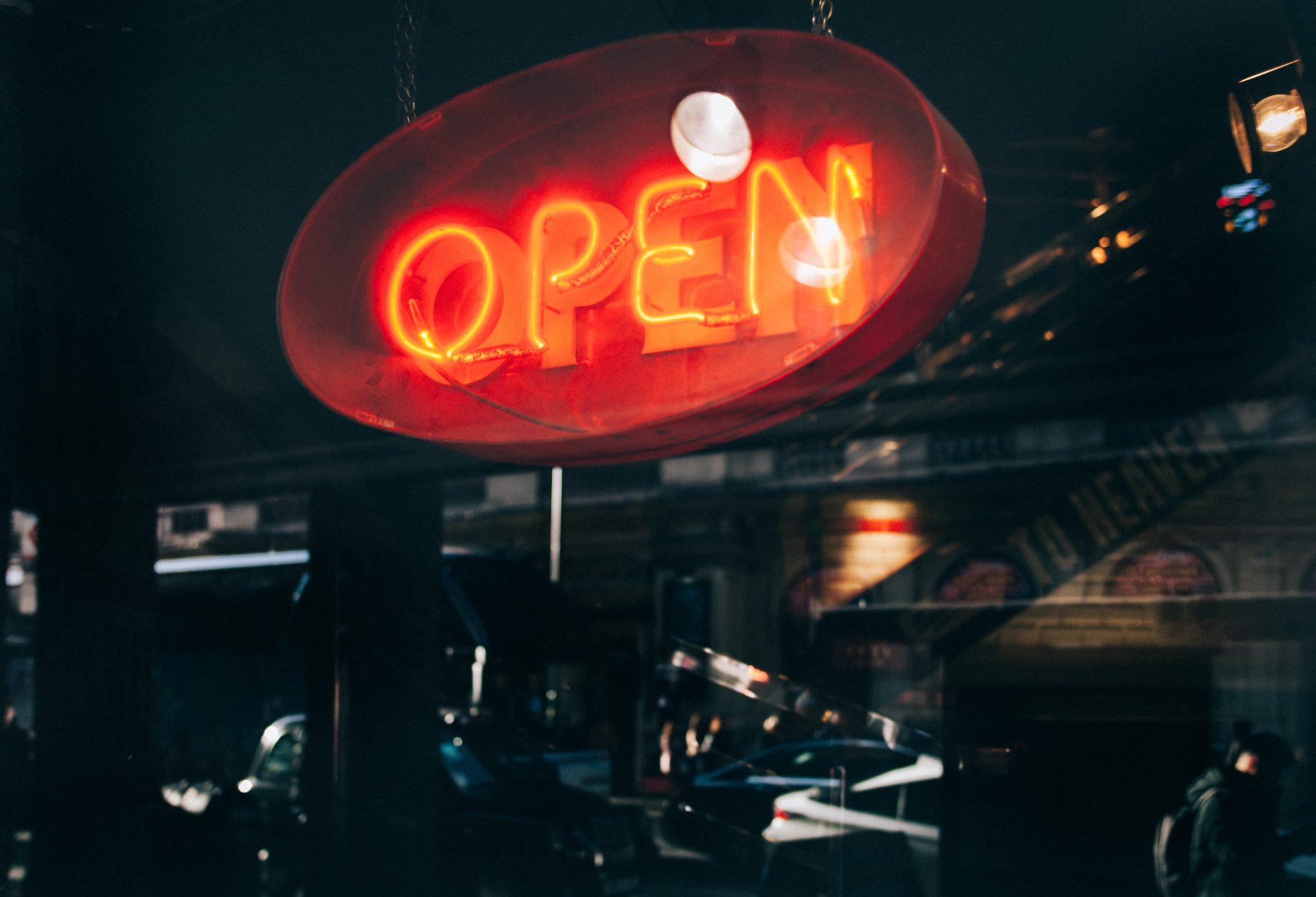 Open sign on a store front