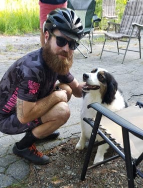 Bodie the dog talking to a rider