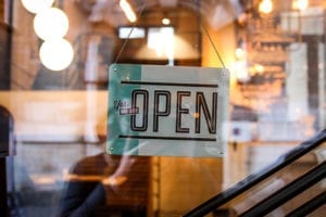 Store Open sign in window