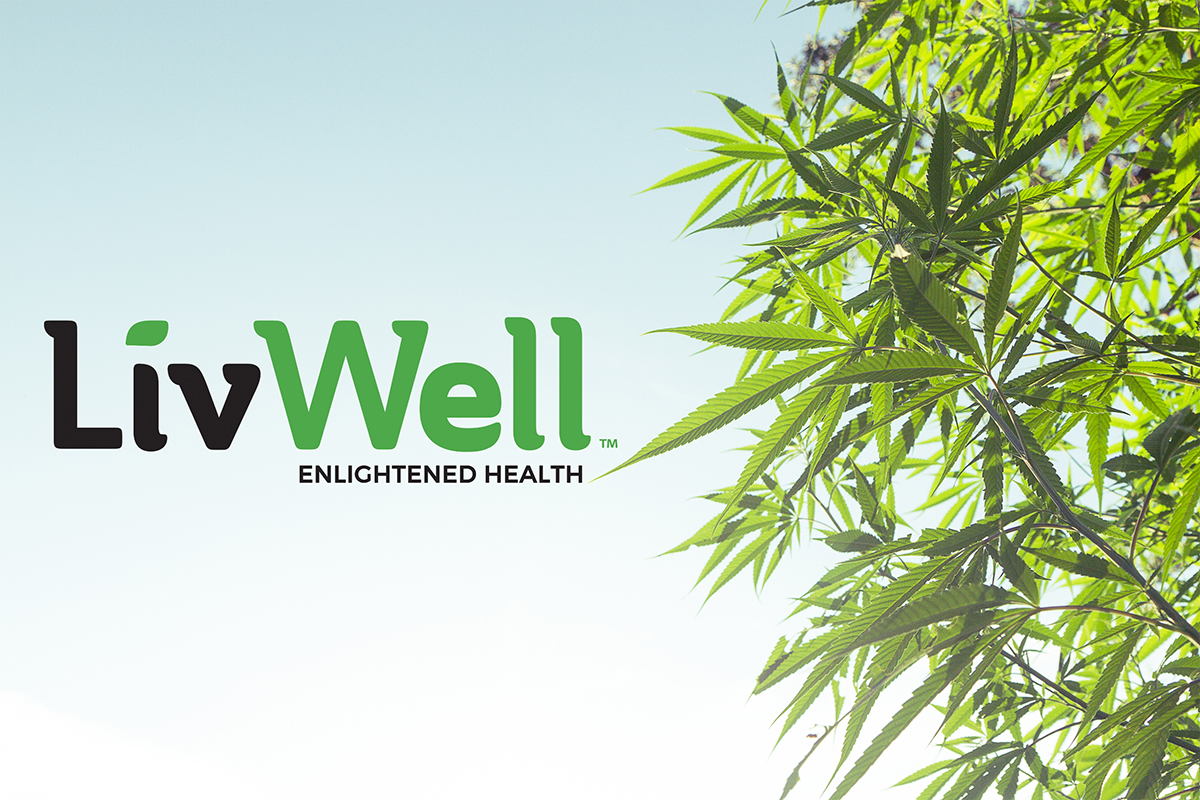 LivWell Logo on background with a cannabis plant