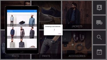Screenshot of digital tablet with clothing options.