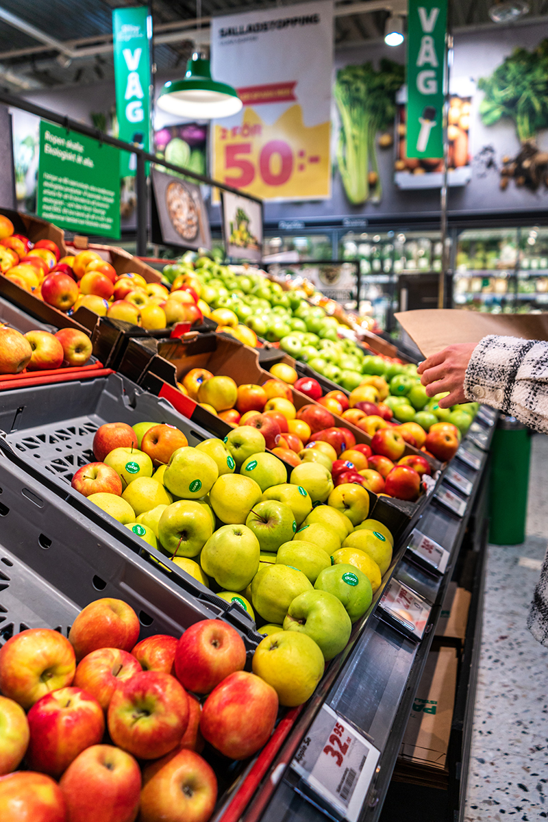 Fruit stands in a grocery store