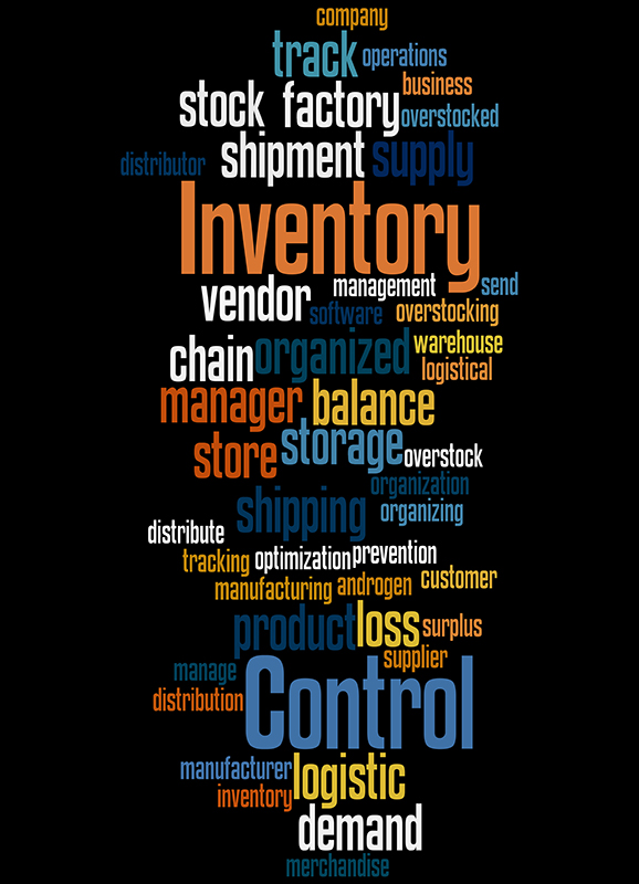 Inventory Control, word cloud concept on black background.