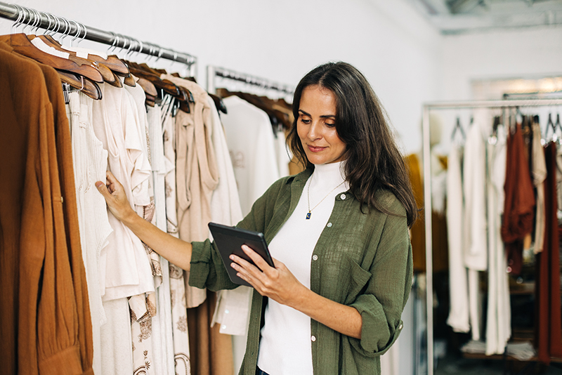 Woman managing inventory with a tablet. Inventory Management RCS