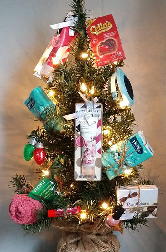 Small tree with little gifts on it.