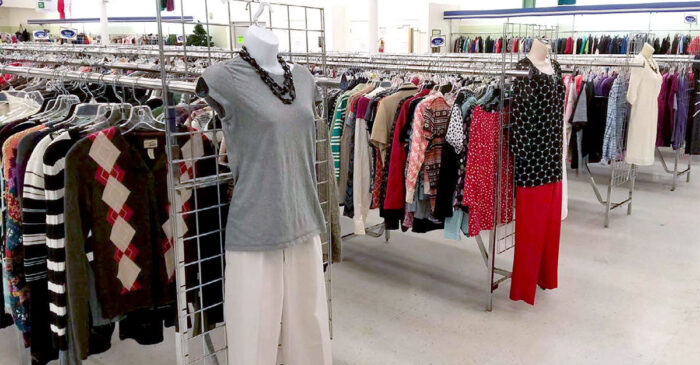 Racks of clothing at a Goodwill store