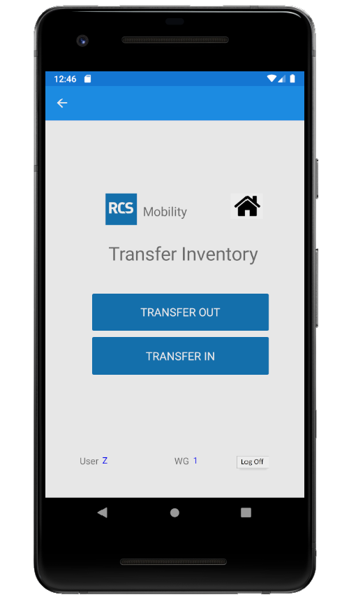 Transfer Inventory screen on an iPhone