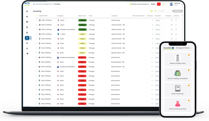 Screenshot of Thrift Production Manager on a laptop and a cell phone.