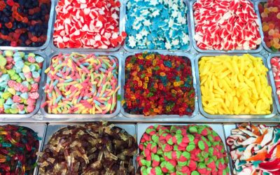 Retail business selling bulk candy by the pound using integrated scales